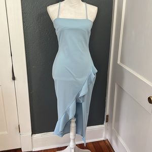 Windsor baby blue flawless ruffle cocktail dress size L.